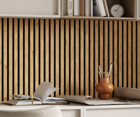 Акустическая панель, черный войлок, 1200х600х19мм, рейки МДФ дуб медный