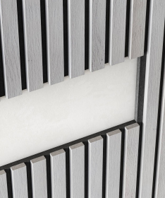 Акустическая панель, черный войлок, 2750х600х19мм, рейки МДФ дуб старинный светло-серый