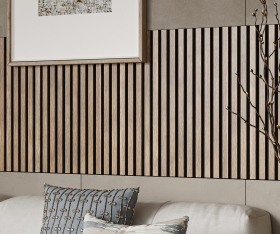 Акустическая панель, черный войлок, 2750х600х19мм, рейки МДФ ясень тирамису