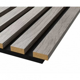 Акустическая панель, черный войлок, 600х600х19мм, рейки МДФ дуб старинный светло-серый