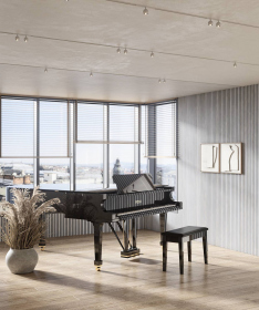 Акустическая панель, черный войлок, 600х600х19мм, рейки МДФ дуб старинный светло-серый