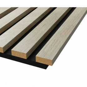 Акустическая панель, черный войлок, 600х600х19мм, рейки МДФ ясень кристалл