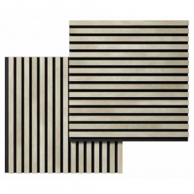 Акустическая панель, черный войлок, 600х600х19мм, рейки МДФ ясень кристалл