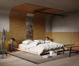 Гибкая акустическая панель, черный войлок, 2750х600х9мм, рейки МДФ 25*6 мм,дуб золотой