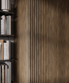 Гибкая акустическая панель, черный войлок, 2750х600х9мм, рейки МДФ 25*6 мм,дуб муссон