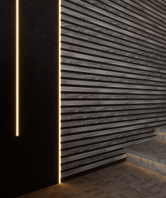 Гибкая акустическая панель, черный войлок, 2750х600х9мм, рейки МДФ 40*6 мм,дуб рейн