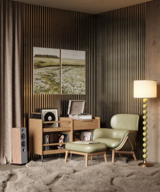 Комплект акуст.панелей, черный войлок, 1200х300х19мм, рейки ЭКОПОЛИМЕР, шампань/2шт.