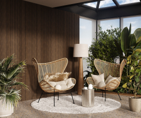 Акустическая панель, черный войлок, 1200х600х21мм, рейки МДФ, шпон дуб маррон коричневый