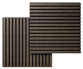 Акустическая панель, черный войлок, 600х600х21мм, рейки МДФ, шпон дуб маррон коричневый