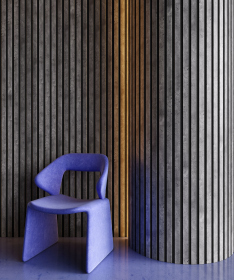 Гибкая акустическая панель, черный войлок, 1200х600х9мм, рейки МДФ 25*6 мм,бетон