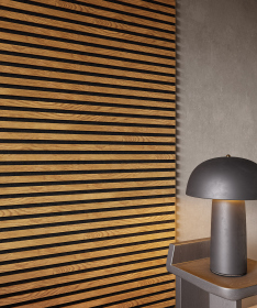 Гибкая акустическая панель, черный войлок, 2750х600х9мм, рейки МДФ 25*6 мм,дуб золотой