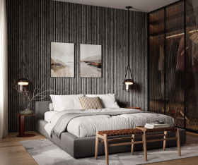 Гибкая акустическая панель, черный войлок, 2750х600х9мм, рейки МДФ 25*6 мм,бетон