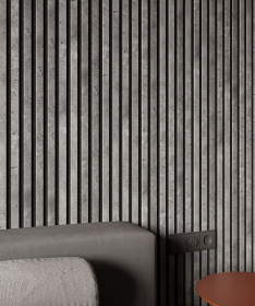 Гибкая акустическая панель, черный войлок, 2750х600х9мм, рейки МДФ 25*6 мм,бетон